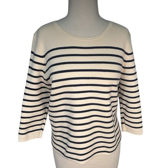 LOFT Beach Sweaters - Loft Petite Size Large Cream & Blue Classic 3/4 Sleeve Casual Travel Sweater